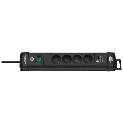 Presa Di Corrente Con 4 Prese E 2 Porte Usb Premium-line 1,80m, Nero - Foto 1