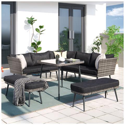 Baracoa Salotto Da Giardino 9 Posti In Resina Wicker Antracite - Foto 1