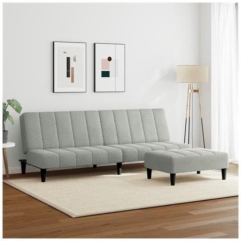 Lusso Casadino -  Divano Letto A 2 Posti Con Poggiapiedi Grigio Chiaro In Velluto - Foto 2