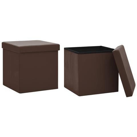 Sgabelli Con Contenitore Pieghevoli 2 Pz Marroni In Pvc - Foto 1
