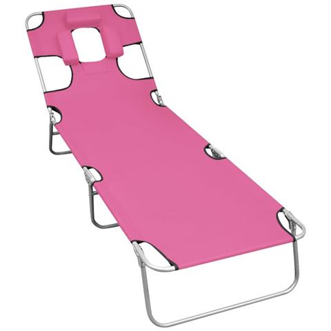 Lettino Prendisole Pieghevole Con Poggiatesta Acciaio Magenta - Foto 2