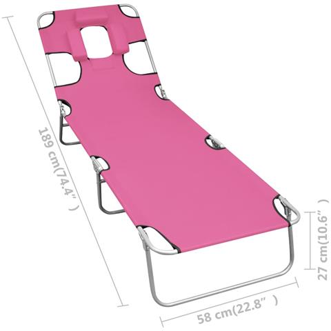 Lettino Prendisole Pieghevole Con Poggiatesta Acciaio Magenta - Foto 7
