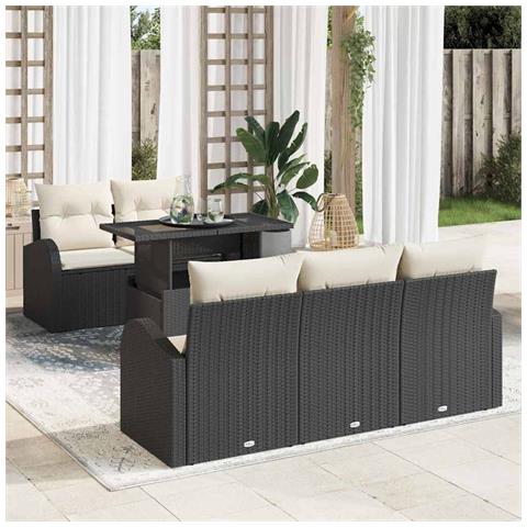 Set divani da giardino a 6 pezzi con cuscini neri in polyrattan, Divano da giardino a 2 posti con storage e cuscini neri in polyrattan - Foto 2
