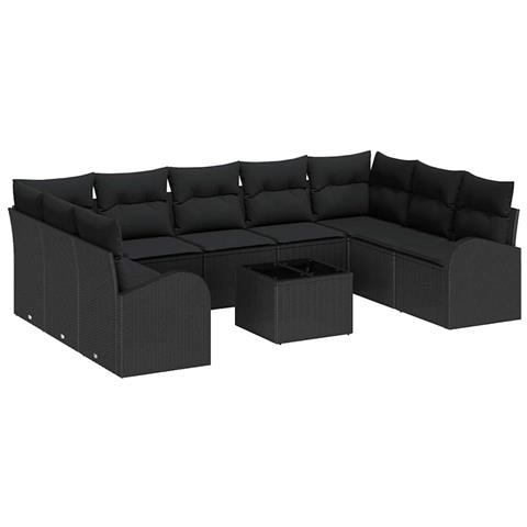 Set Divano da Giardino da 10 Pezzi con Cuscini Beige Polyrattan,  Divano da Giardino a 2 Posti con Storage e Cuscini Nero Polyrattan - Foto 1