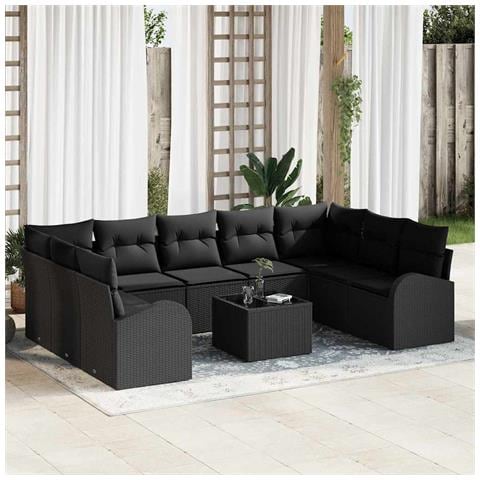 Set Divano da Giardino da 10 Pezzi con Cuscini Beige Polyrattan,  Divano da Giardino a 2 Posti con Storage e Cuscini Nero Polyrattan - Foto 2