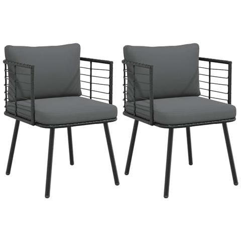 Sedie da Giardino con Cuscini 2 pz Nere in Polyrattan - Foto 1