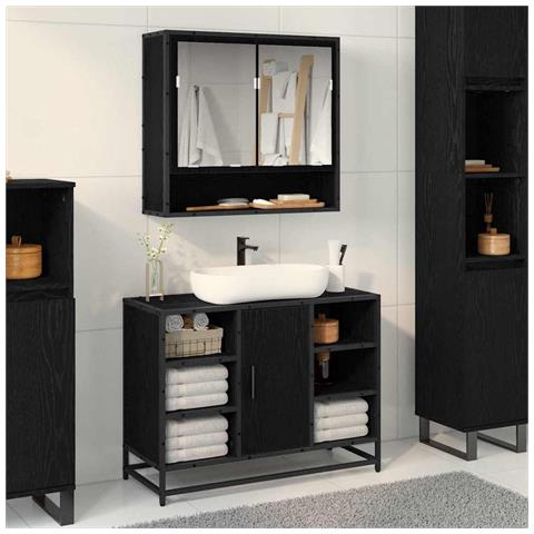 Mobiletto per specchio da bagno Rovere nero 65 x 20 x 60 cm - Foto 2