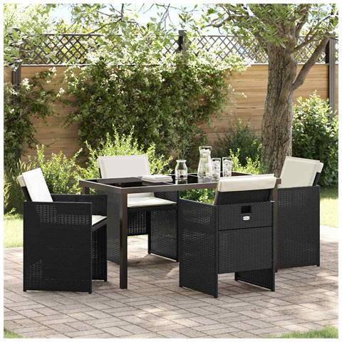 Set da Pranzo per Giardino 5 pcs Nero polyrattan - Foto 2