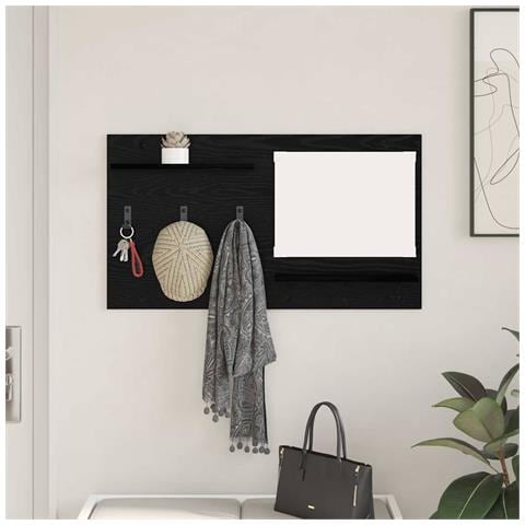 Appendiabiti a muro con lo scaffale Rovere nero 90 x 10 x 50 cm - Foto 2