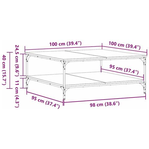 Tavolino da salotto Rovere nero 100 x 100 x 40 cm - Foto 9