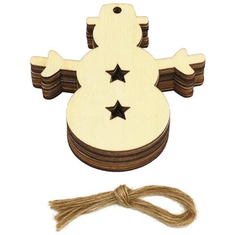 Set Di Ornamenti Natalizi A Forma Di Pupazzo Di Neve Con Campanelle - Decorazioni Natalizie In Legno - Foto 1