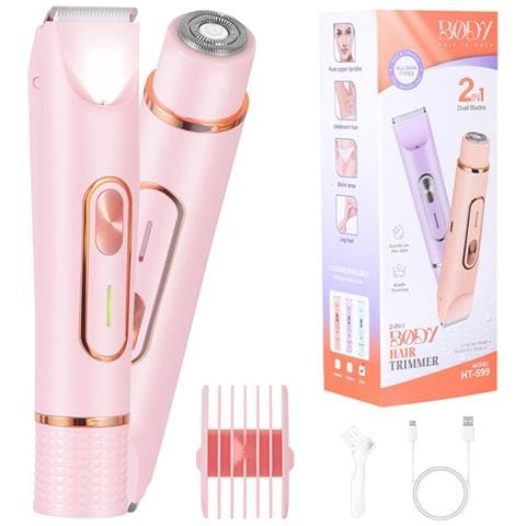 Rasoi Elettrico 2-in-1 A Doppia Testina E Rifinitore Bikini Per Donna - Portatile E Ricaricabile Pink - Foto 1