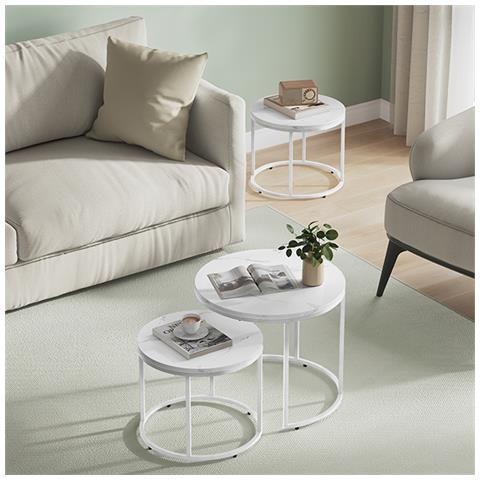 Set di 2 tavolini da caffè, metallo, finitura marmo, soggiorno - Foto 2