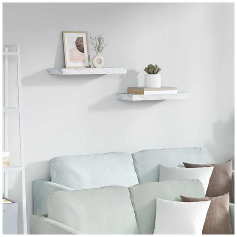 Scaffale da parete 2 pcs Marmo Bianco 50 x 23,5 x 4 cm - Foto 2