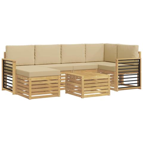 Set di divani da esterno 7 pcs Bianco e Beige Poliestere - Foto 1