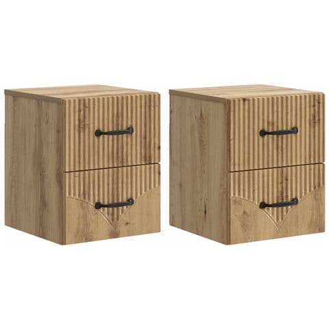 Mobiletto da notte a muro con cassetto 2 pcs Rovere Artigianale - Foto 1
