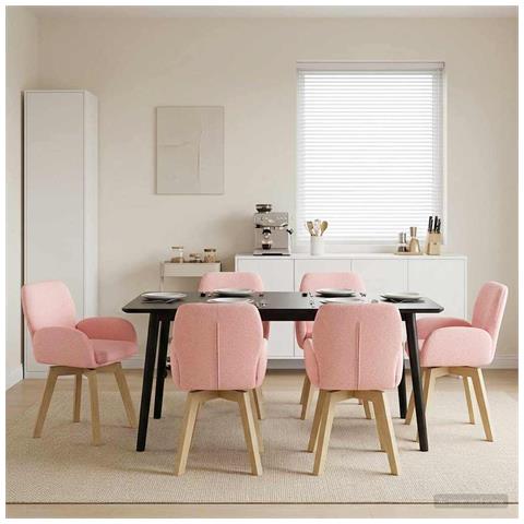 Sedie da pranzo girevoli 6 pcs Bouclé Rosa 54 x 58 x 87 cm - Foto 2