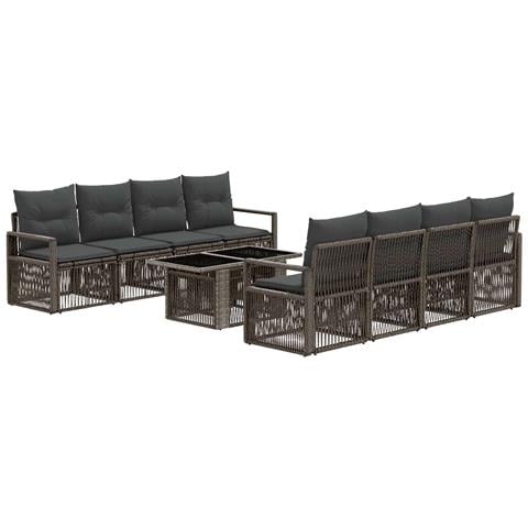 Set Divano da Giardino 9 pz Grigio e Grigio Scuro polyrattan - Foto 1
