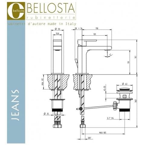 Miscelatore Monoforo Per Lavabo Bellosta Serie Jeans Art.4805 - Bocca Normale Cromo A Magazzino - Foto 2