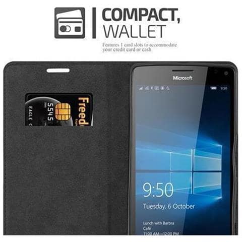 Custodia Compatibile Con Nokia Lumia 950 Xl In Nero Di Notte - Coperchio Protettiva Con Chiusura Magnetica, Funzione Stand E Tasca Per Le Carte - Foto 9