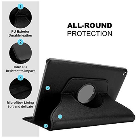 Custodia Per Tablet Compatibile Con Apple Ipad Air 2 2014 / Ipad Air 2013 In Nero Sambuco - Coperchio Protettivo Con Auto Wake Up, Con Funzione Stand E Chiusura A Fascia Elastica - Foto 2