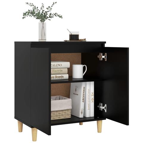 Credenza con Gambe Legno Massello Nera 60x35x70 cm Multistrato - Foto 8