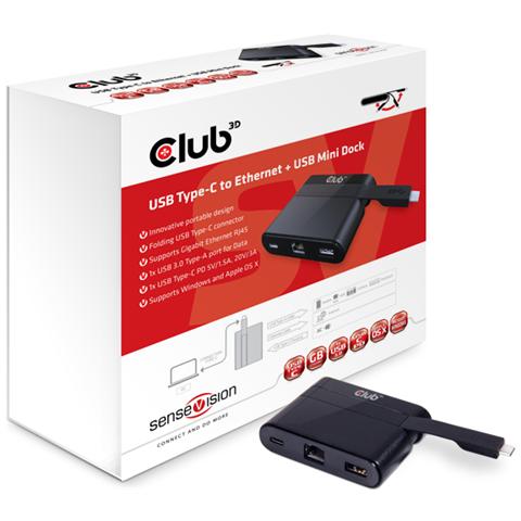 USB Type-C to Ethernet + USB Mini Dock, Cavo, USB 3.1 (3.1 Gen 2) Type-C, Nero - Foto 2