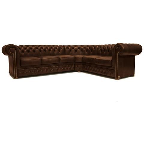 Divano Chesterfield Ad Angolo Chesterfield First Class - 3 Angolo 2 - Cloudy Vecchio Marrone - Pelle - Foto 1
