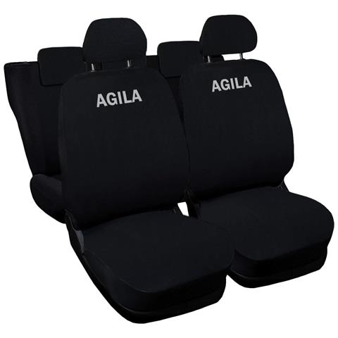 Coprisedili Auto Compatibili Per Agila, Made In Italy, Set Di Copri Sedili Anteriori E Posteriori Con Copri Poggiatesta Incluso, Tessuto Poliestere, Colore - Nero - Foto 1