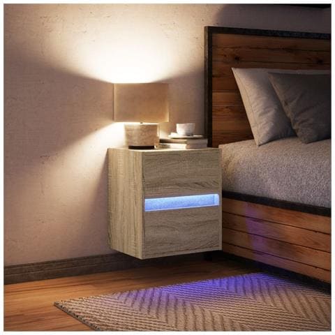 Comodino A Parete Con Luci Led Rovere Sonoma - Foto 3