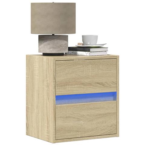 Comodino A Parete Con Luci Led Rovere Sonoma - Foto 1