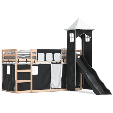 Letto A Castello Con Scivolo E Tende Bianco E Nero 80x200 Cm - Foto 2