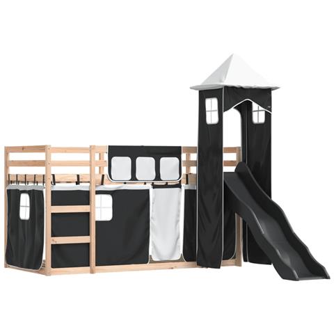 Letto A Castello Con Scivolo E Tende Bianco E Nero 80x200 Cm - Foto 3