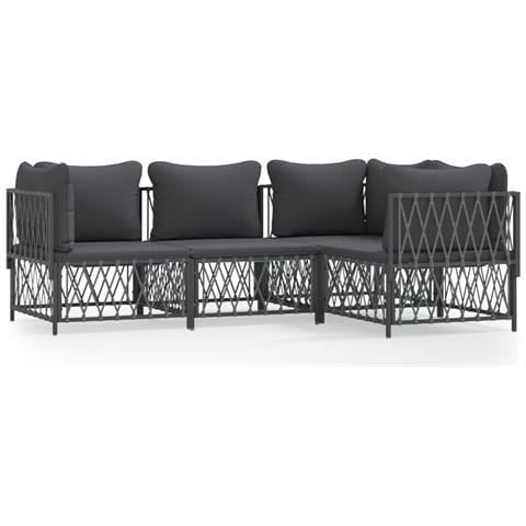 Set Salotto da Giardino 4 pz con Cuscini in Acciaio Antracite - Foto 1