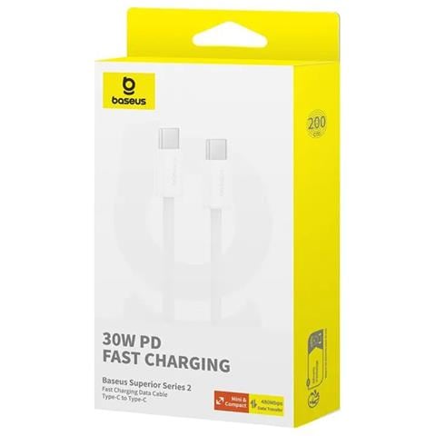 Cavo Dati E Ricarica Rapida Usb-c / Usb-c 30w Pd 480 Mbps 2 Metri, Bianco - Foto 3