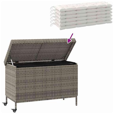 Contenitore da Giardino con Ruote Grigio 110x55x73cm Polyrattan - Foto 10