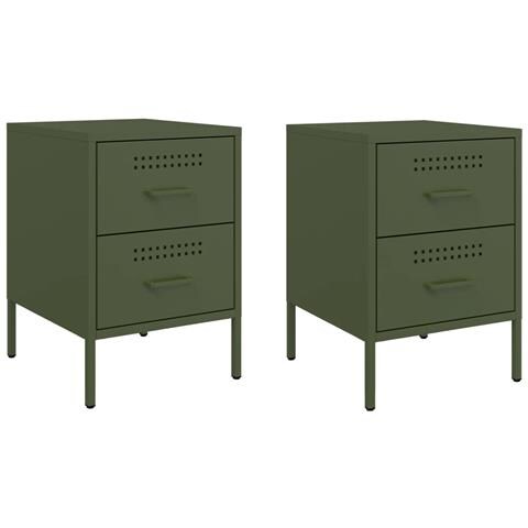 Comodini 2 Pz Verde Oliva 36x39x50,5 Cm In Acciaio - Foto 2