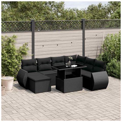 Set Divani Da Giardino Con Cuscini 8 Pz Nero In Polyrattan - Foto 1