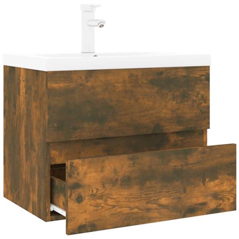 Mobile Bagno Con Lavabo Integrato Rovere Fumo Legno Multistrato - Foto 3