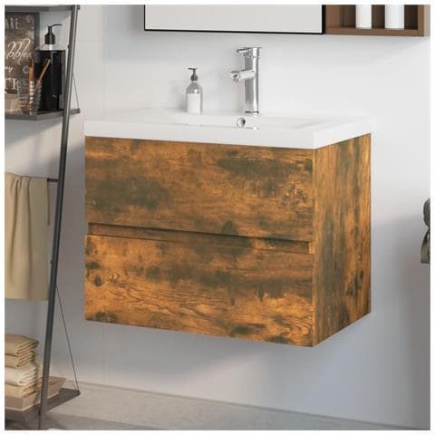 Mobile Bagno Con Lavabo Integrato Rovere Fumo Legno Multistrato - Foto 1