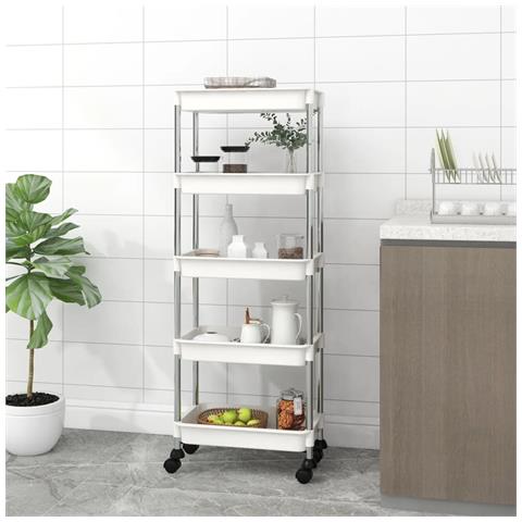 Carrello Da Cucina 5 Ripiani Bianco 42x29x128 Cm Ferro E Abs - Foto 7