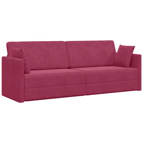 Divano Letto a Terra 2-in-1 Rosso Vino 213x144x60 cm Velluto - Foto 1