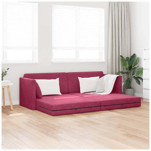 Divano Letto a Terra 2-in-1 Rosso Vino 213x144x60 cm Velluto - Foto 2