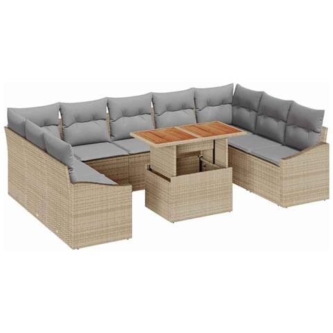 Set Divano da Giardino da 10 Pezzi con Cuscini Beige Rattan Polietilene - Foto 1