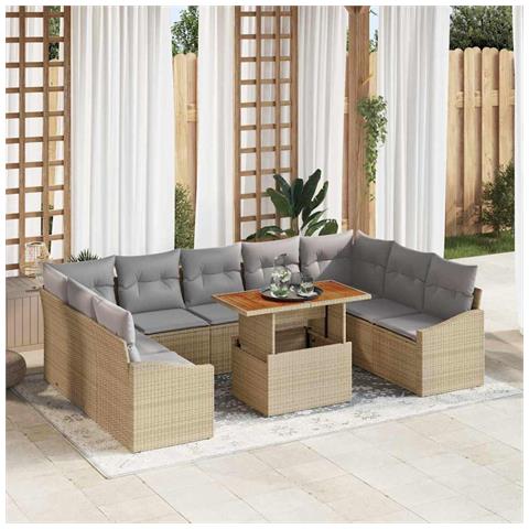 Set Divano da Giardino da 10 Pezzi con Cuscini Beige Rattan Polietilene - Foto 2
