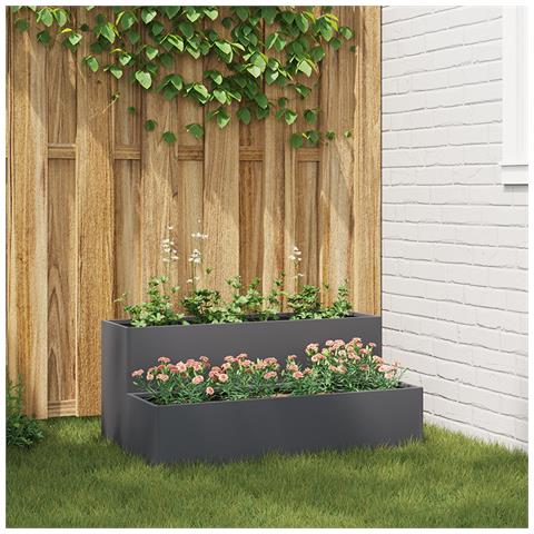 Fioriera da Giardino a Due Livelli 100x60x45 cm Antracite Plastica - Foto 2