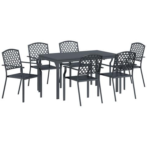 Set da Pranzo da Giardino 7 Pezzi Acciaio Antracite, Sedie da Giardino 2 pz Impilabili in Acciaio Antracite, Sedie da Giardino 4 pz Impilabili in Acciaio Antracite - Foto 1