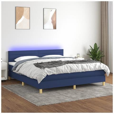 Letto a Molle con Materasso e LED Blu 180x200 cm in Tessuto - Foto 2