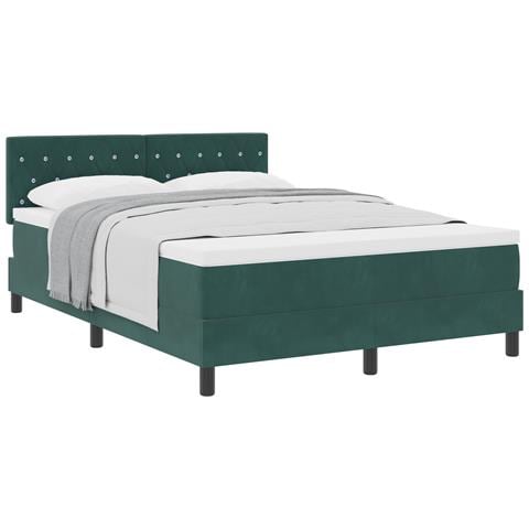 Letto Box Spring con Materasso Verde Scuro 140x200 cm Velluto - Foto 1