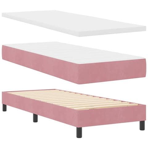 Letto con Molle e Materasso Grigio Scuro 80x200 cm Velluto Rosa - Foto 1